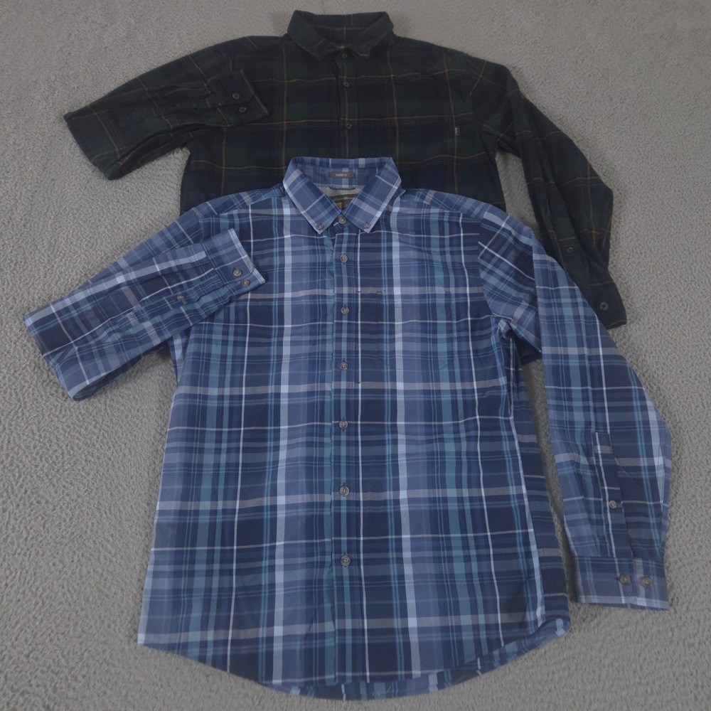 LOT OF 2 Eddie Bauer Shirts Mens Medium Multi Plaid Flannel Sport Button Down